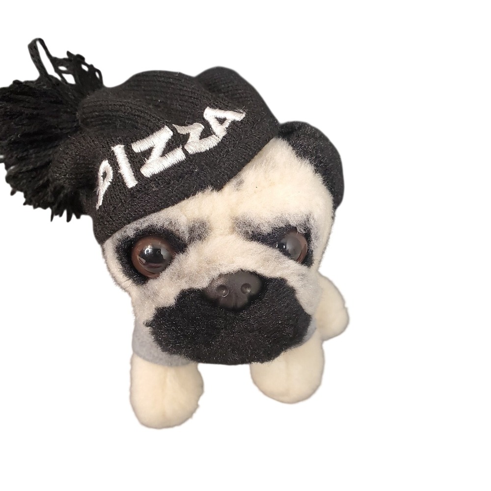 Gund Doug The Pug Thug Life Mini Plush 5" Wearing Pizza Beanie Hat